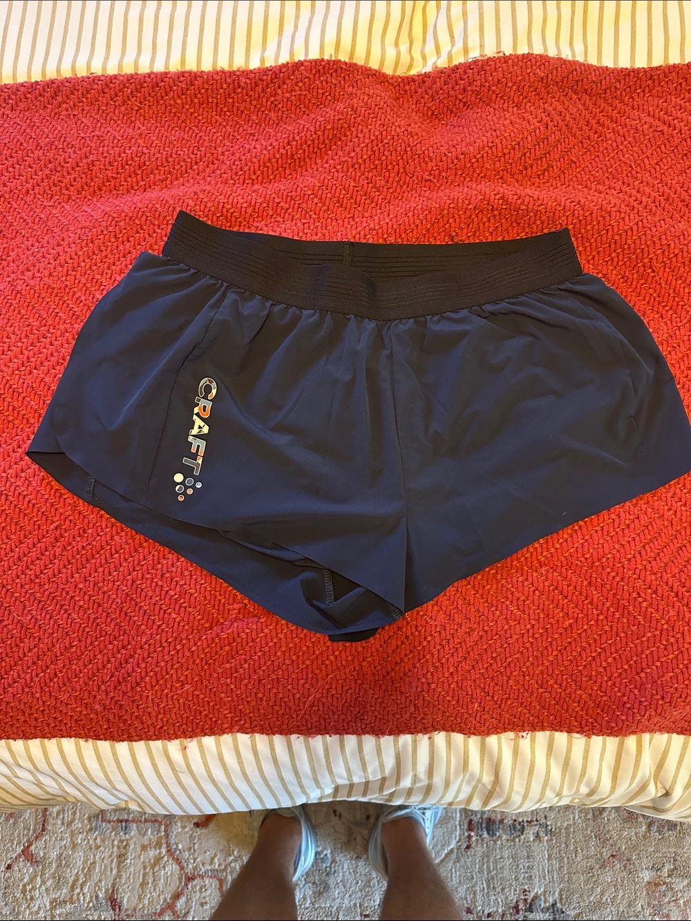 Craft mens Dark Blue Athletic Running Shorts with Black Waistband